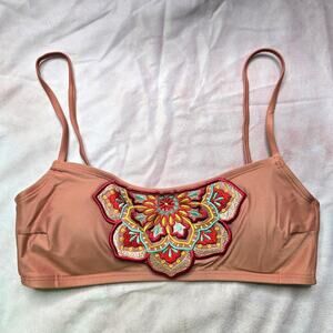 Mae Pink Mauve Floral‎ Embroidered Padded Adjustable Bikini Top XS